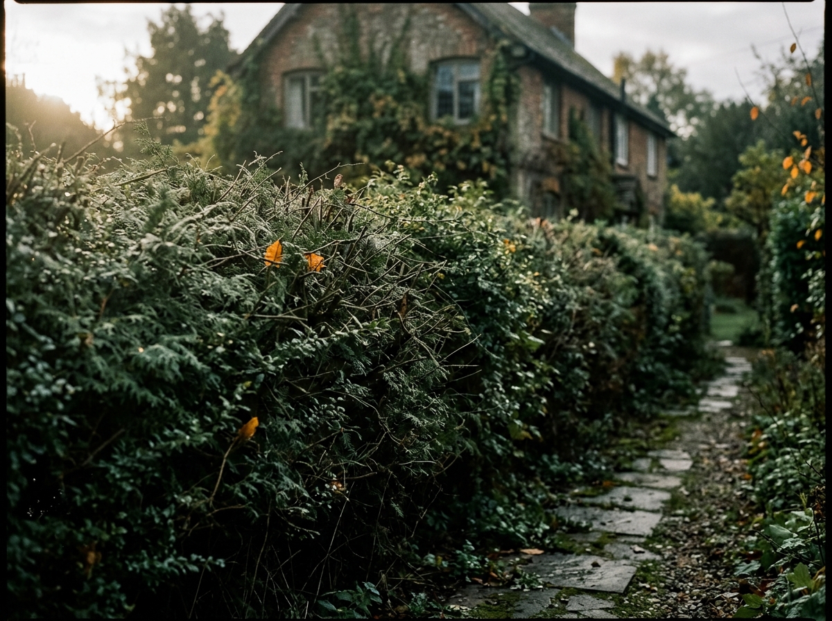 Überwachsene, wilde Hecke vorher